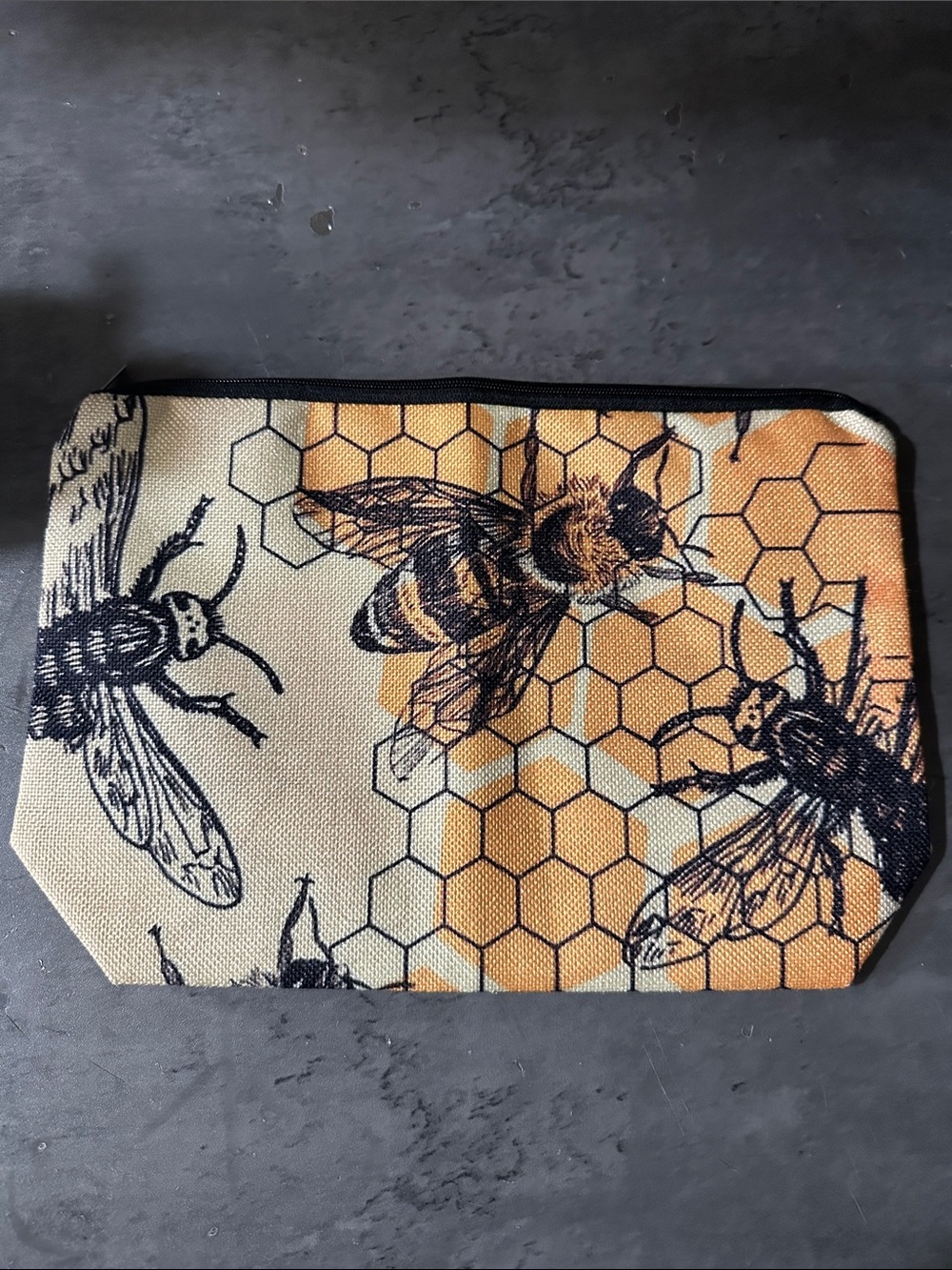 Yellow and Cream Bee Honeycomb Zip Pouch